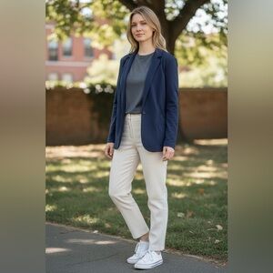 Halogen Nordstroms Tie Sleeve Cuff Knit Button Blazer Coat Navy Blue M